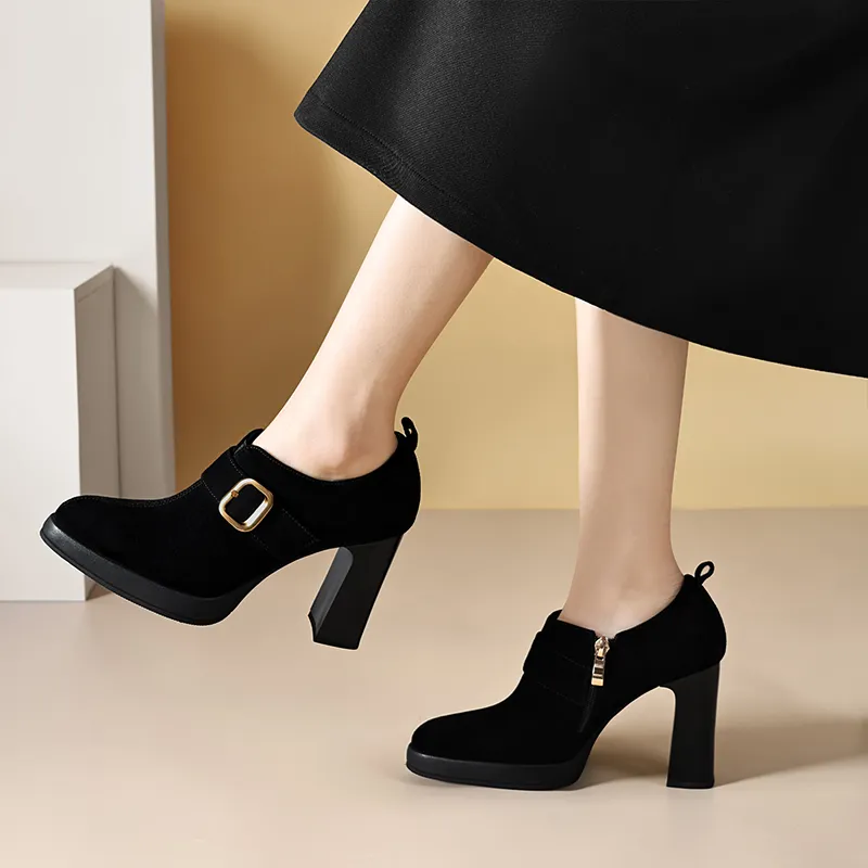 Bai Shiting Chunky Heel High Heels 9.5cm Women's Black-2