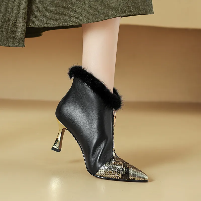 Bai Shiting Ankle Boots 7.5cm Women's Black-4