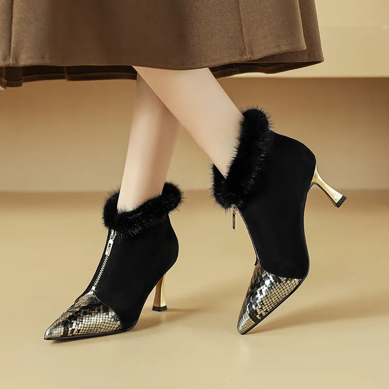 Bai Shiting Ankle Boots 7.5cm Women's Black-6