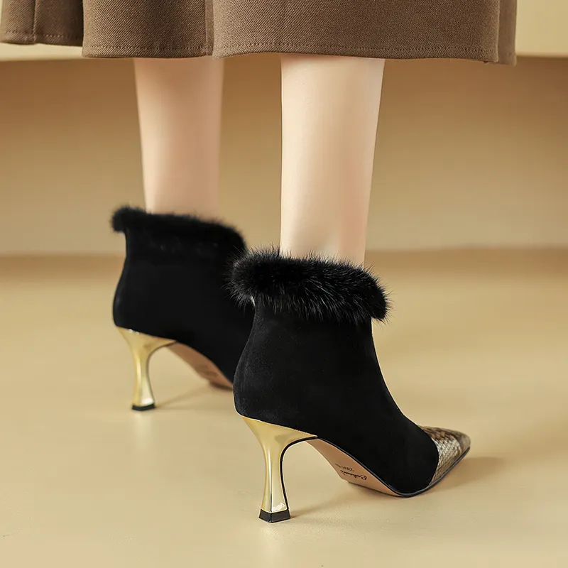 Bai Shiting Ankle Boots 7.5cm Women's Black-7