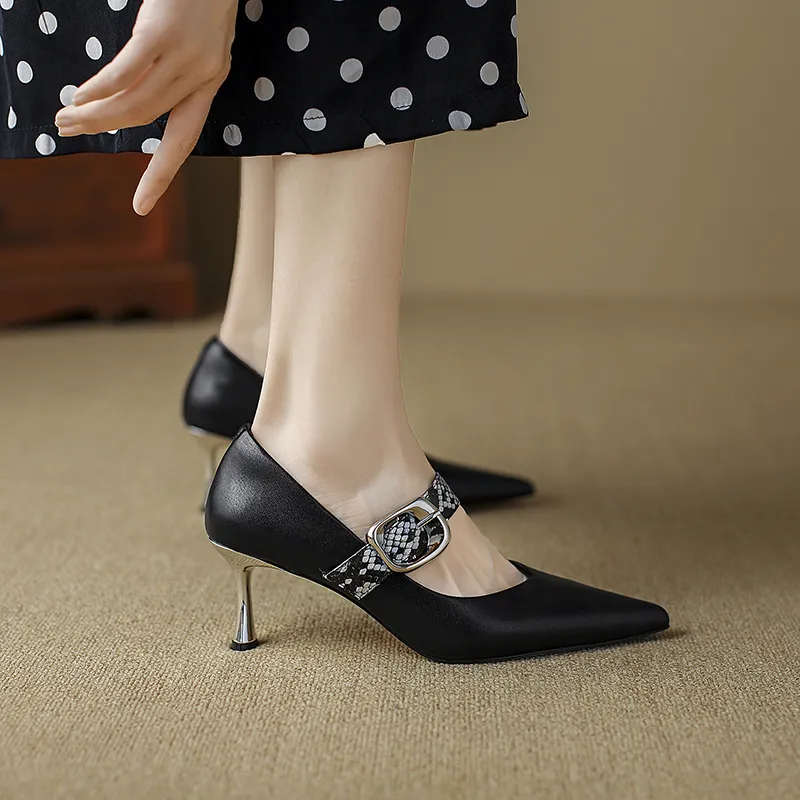 Bai Shiting Slim Heel High Heels 6cm Women's-5
