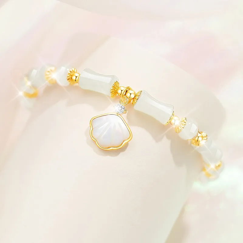 Bao Yi S925 Silver Hetian Jade Bracelets Women's Pale Greenish White Jade-2