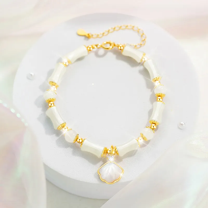 Bao Yi S925 Silver Hetian Jade Bracelets Women's Pale Greenish White Jade-4