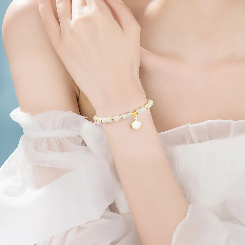 Bao Yi S925 Silver Hetian Jade Bracelets Women's Pale Greenish White Jade-3