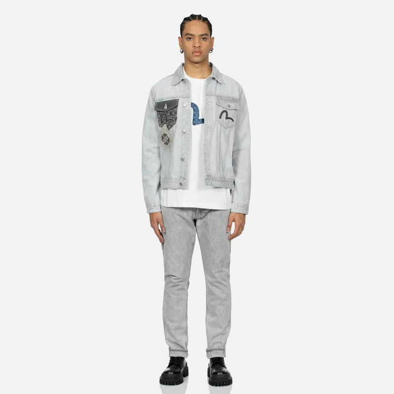 EVISU Denim Jackets Men Denim Gray-4