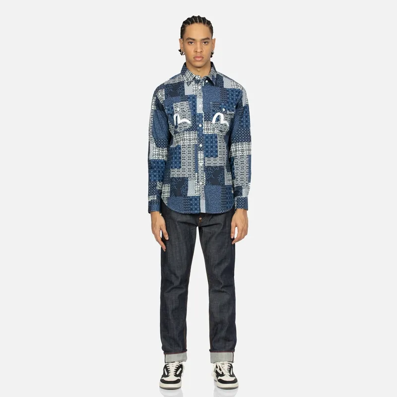 EVISU Shirts Men Navy Blue All Over-4