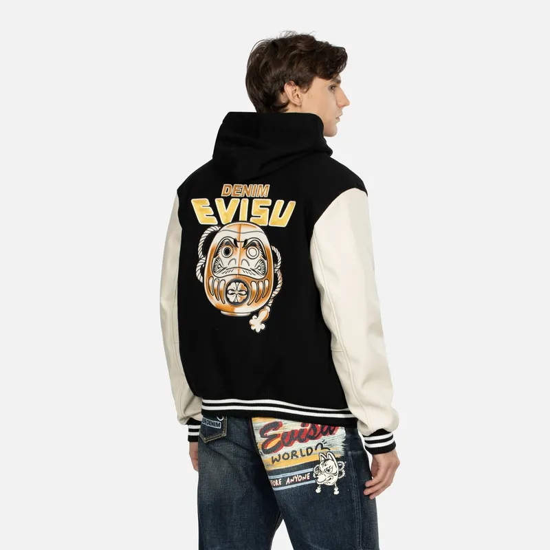 EVISU Daruma Appliqué Wool Baseball Jacket-3