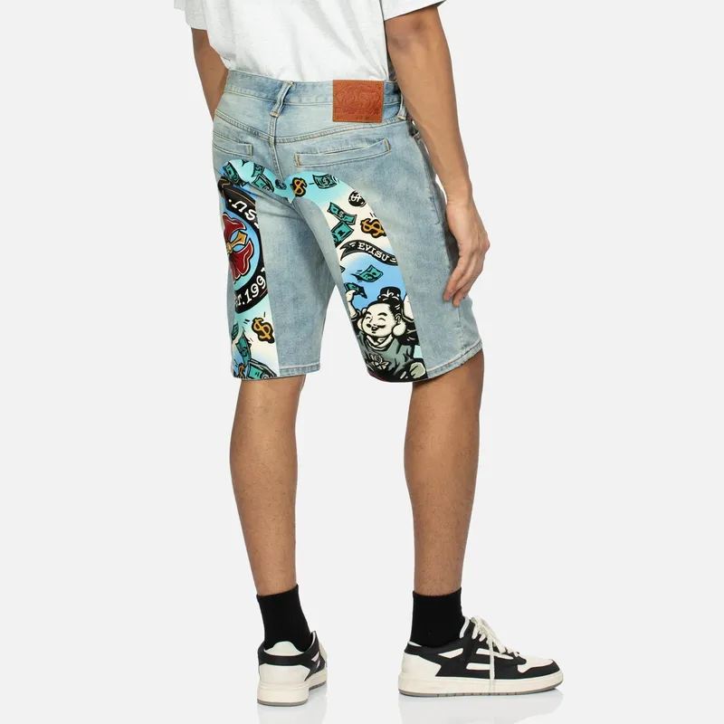 EVISU SS24 Playful Godhead Daicock Print Regular Fit Denim Shorts-2