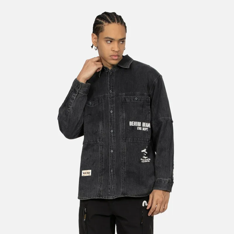 EVISU Shirts Men Denim Black-5