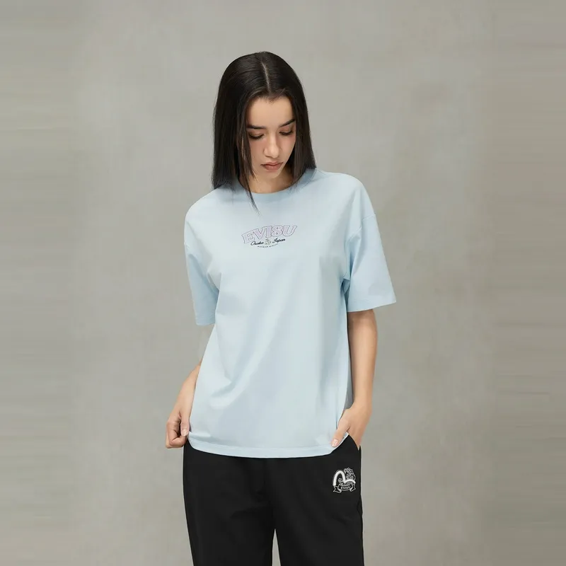 EVISU Large M And Logo Print Minimalist Style Comfortable Short Sleeved T Shirt Women's-7