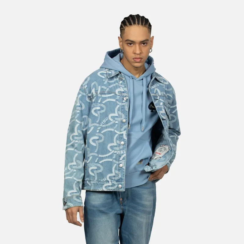 EVISU Denim Jackets Men Denim Blue All Over Print-2