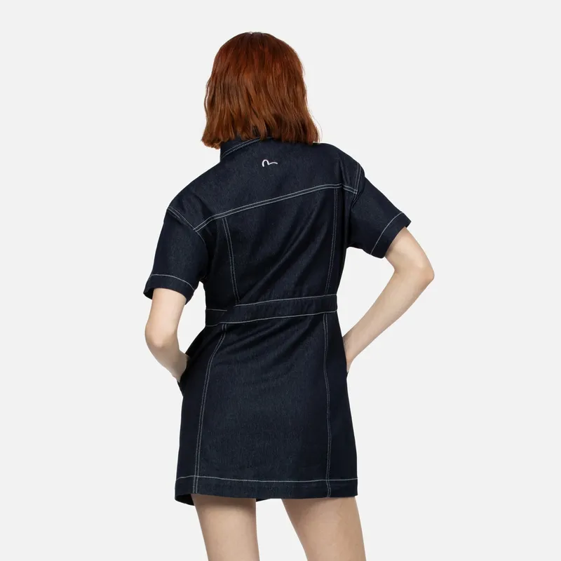 EVISU Short Sleeved Dress Women's Denim Blue-2