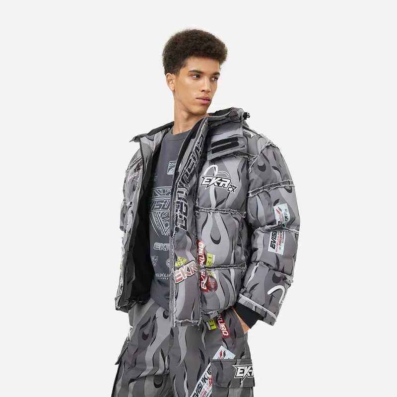 EVISU KURO Down Jacket Men's Gray All Over Print-2
