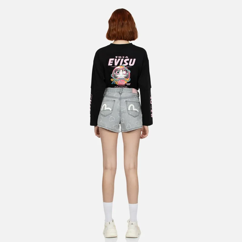 EVISU Denim Shorts Women's Denim Gray All Over-4