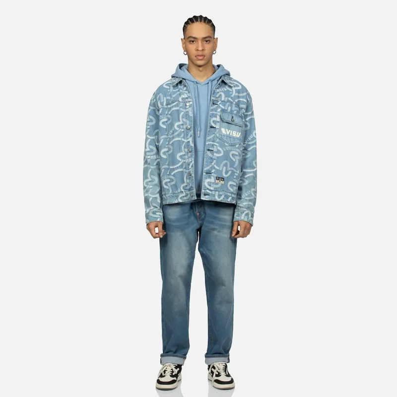 EVISU Denim Jackets Men Denim Blue All Over Print-4
