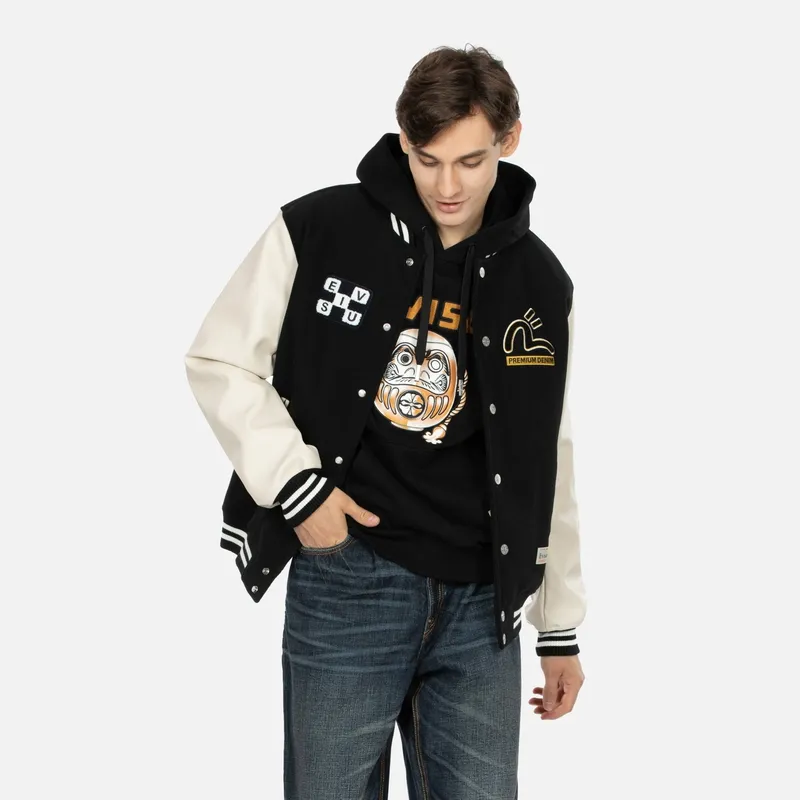 EVISU Daruma Appliqué Wool Baseball Jacket-2