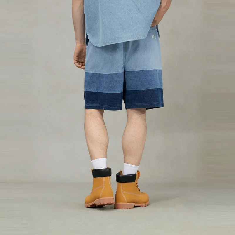 EVISU 2025 Summer Denim Shorts Men's Denim Blue Stripes-3