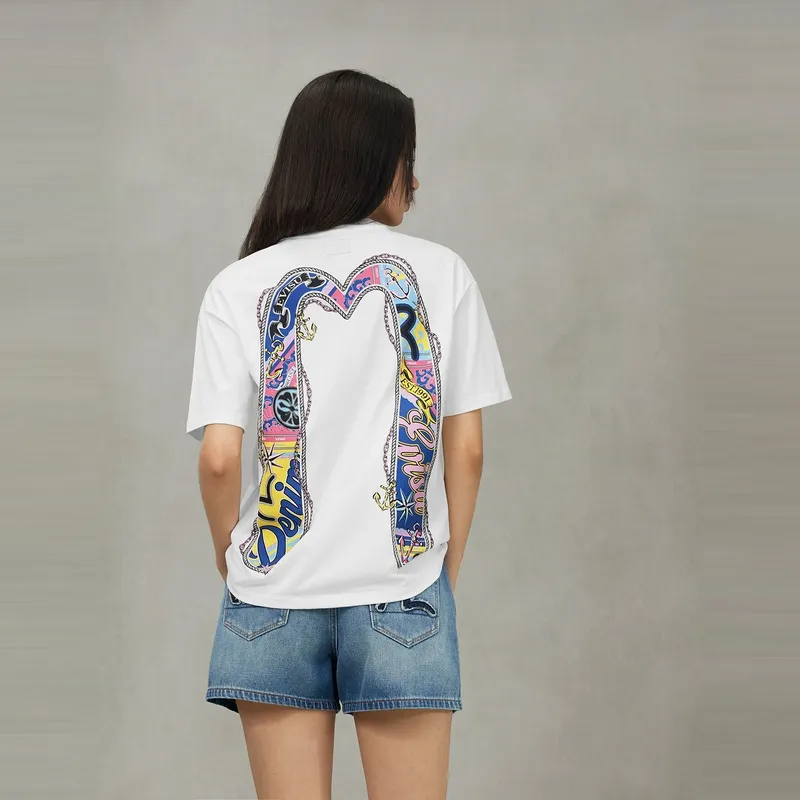 EVISU Large M And Logo Print Minimalist Style Comfortable Short Sleeved T Shirt Women's-2