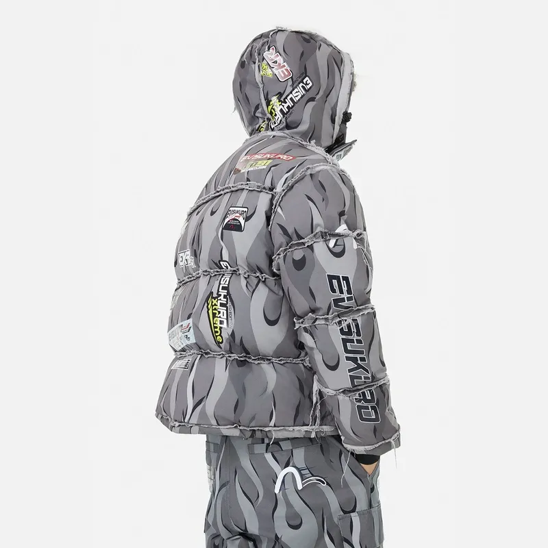EVISU KURO Down Jacket Men's Gray All Over Print-3