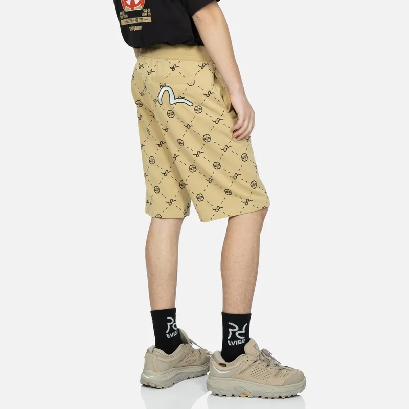 EVISU Sports Shorts Men Apricot All Over Print-3
