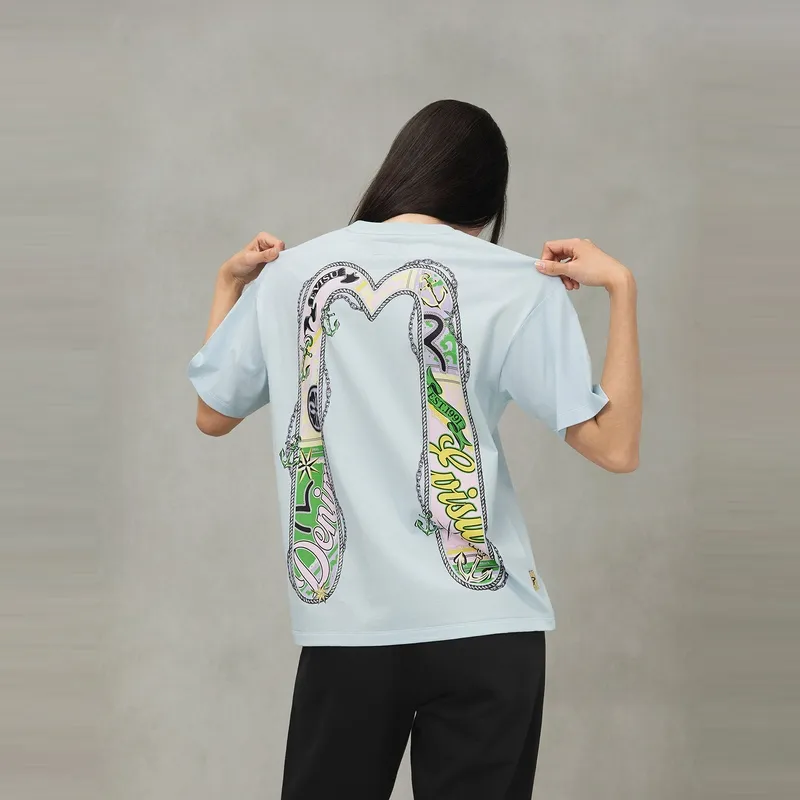EVISU Large M And Logo Print Minimalist Style Comfortable Short Sleeved T Shirt Women's-6
