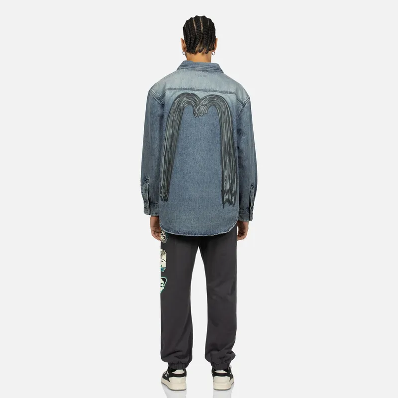 EVISU Shirts Men Denim Gray-4
