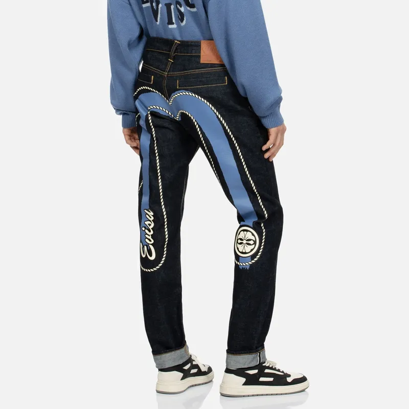EVISU AW23 DOUBLE DAICOCK PRINT CARROT FIT SELVEDGE DENIM JEANS Denim Blue-3