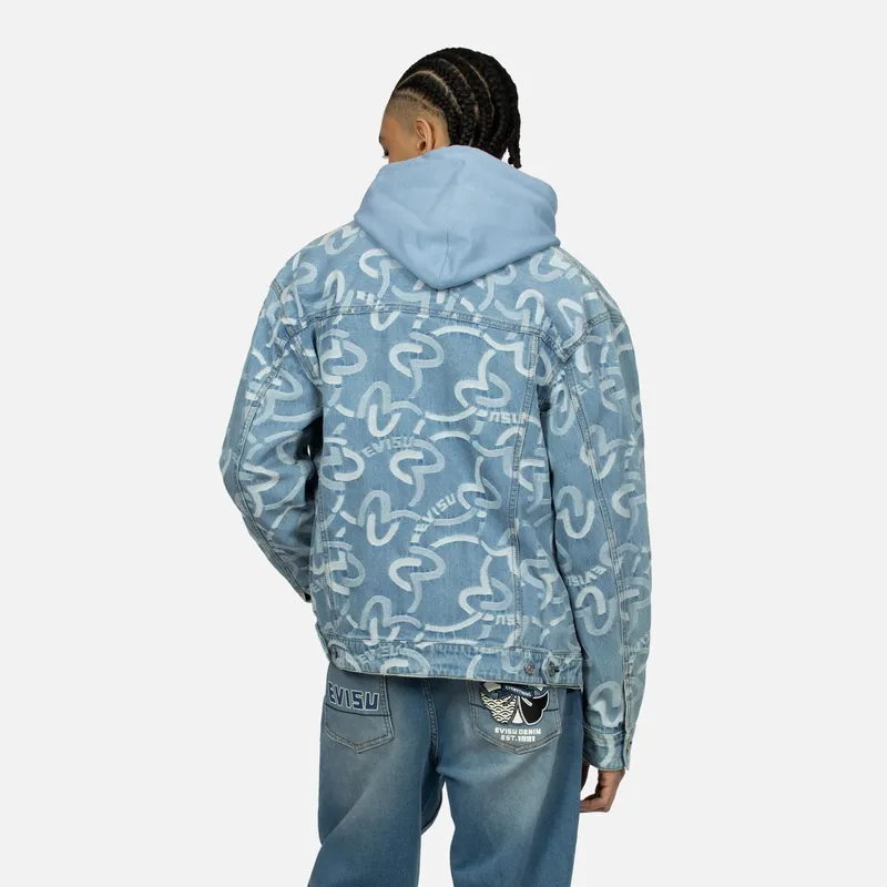 EVISU Denim Jackets Men Denim Blue All Over Print-3