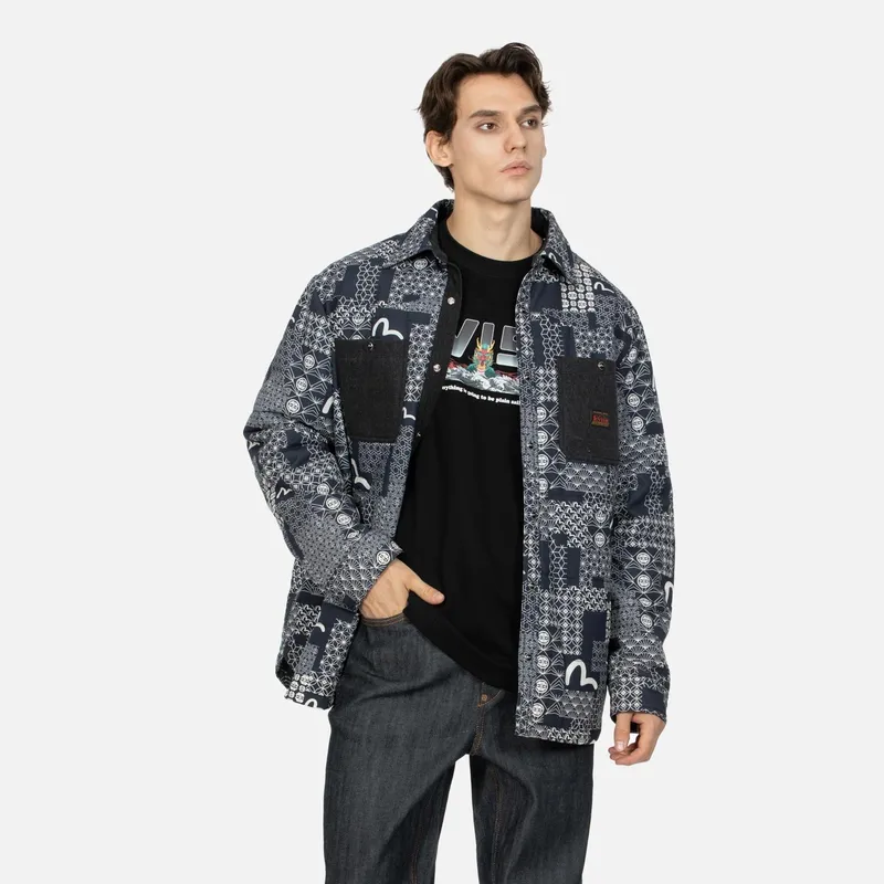 EVISU Puffer Jackets Men Navy Blue All Over-2