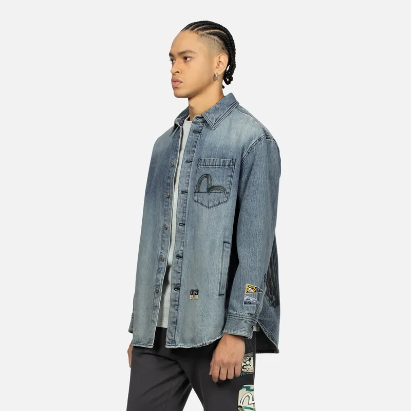 EVISU Shirts Men Denim Gray-3