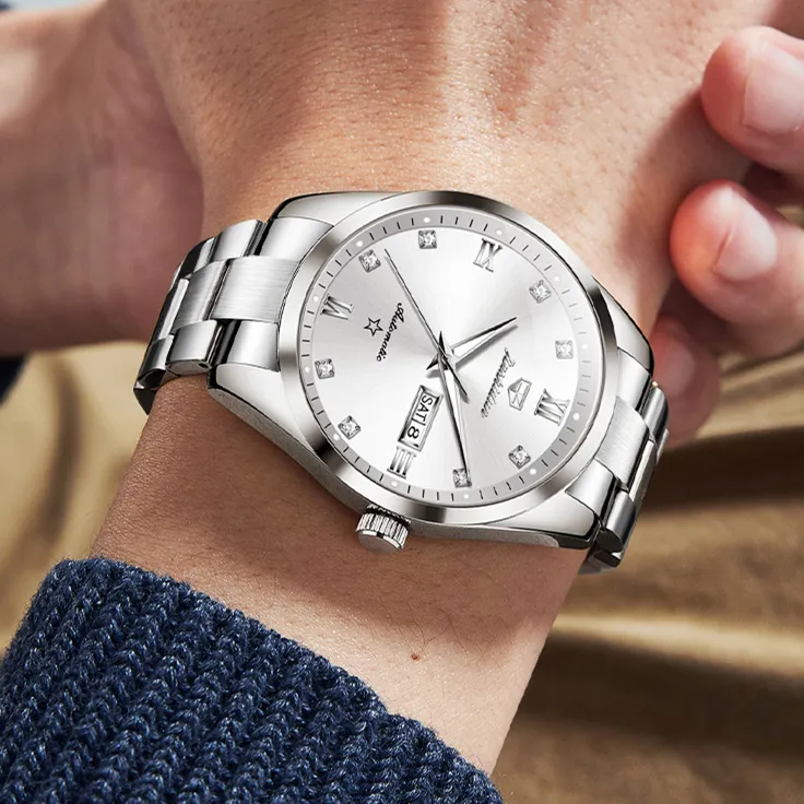 Jin Shi Dun Men's Watch Box Mechanical Movement Stainless Steel Watchband Watch Men's Watches White Dial-4