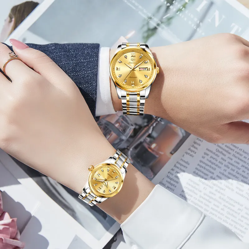 Jin Shi Dun Watch Box For Couples A Pair Mechanical Movement Stainless Steel Watchband Watch Unisex White Dial-29