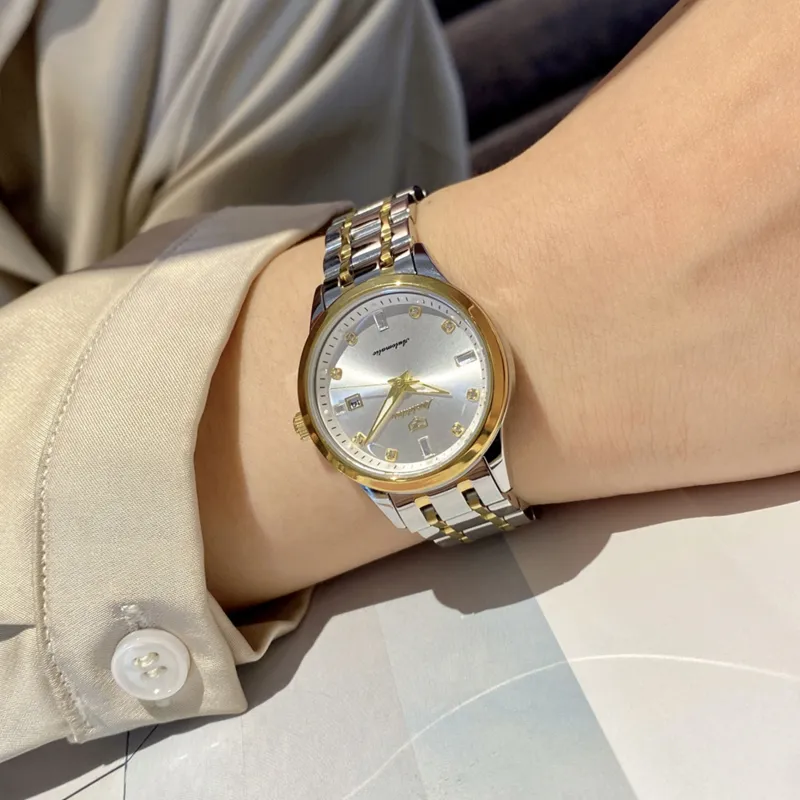 Jin Shi Dun Mechanical Movement Stainless Steel Watchband Watch Women's Watch White Dial-16