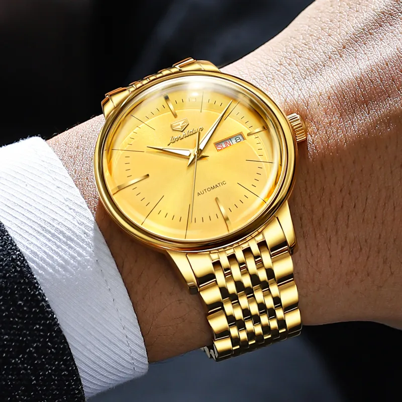 Jin Shi Dun Mechanical Movement Stainless Steel Watchband Watch Men's Watches White Dial-9