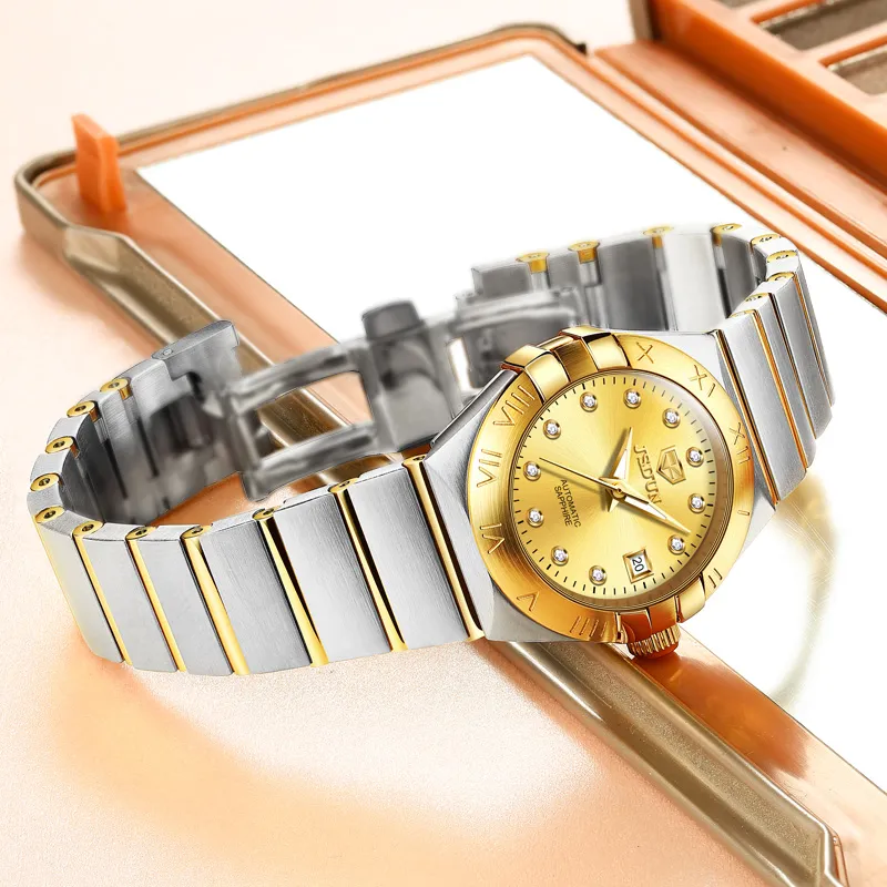 Jin Shi Dun Radiant Diamond Box Mechanical Movement Stainless Steel Watchband Watch Women's Watch White Dial-6