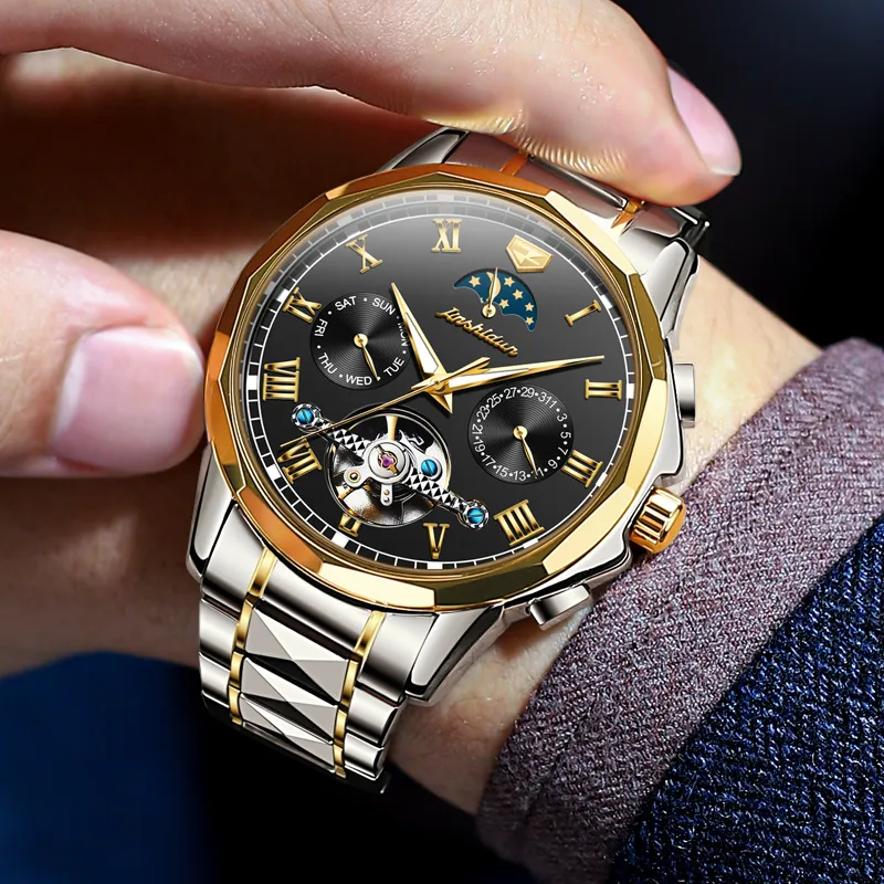 Jin Shi Dun Mechanical Movement Stainless Steel Watchband Watch Men's Watches White Dial-14