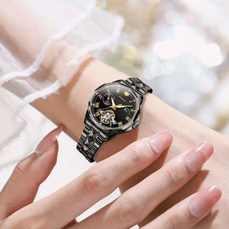 Jin Shi Dun Smart Series Mechanical Movement Stainless Steel Watchband Watch Women's Watch White Dial-9