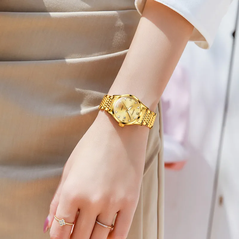 Jin Shi Dun Box Mechanical Movement Stainless Steel Watchband Watch Women's Watch White Dial-13