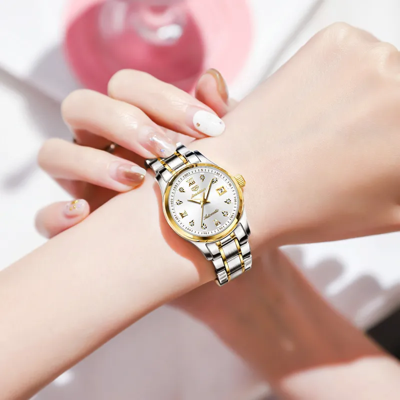 Jin Shi Dun Smart Series Mechanical Movement Stainless Steel Watchband Watch Women's Watch White Dial-12