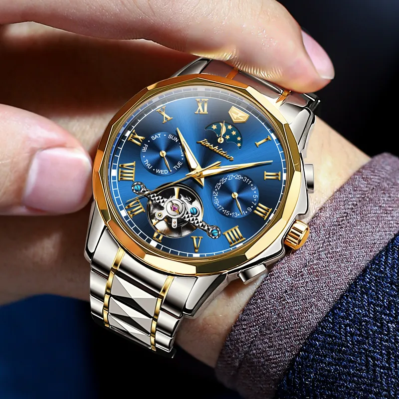 Jin Shi Dun Mechanical Movement Stainless Steel Watchband Watch Men's Watches White Dial-18