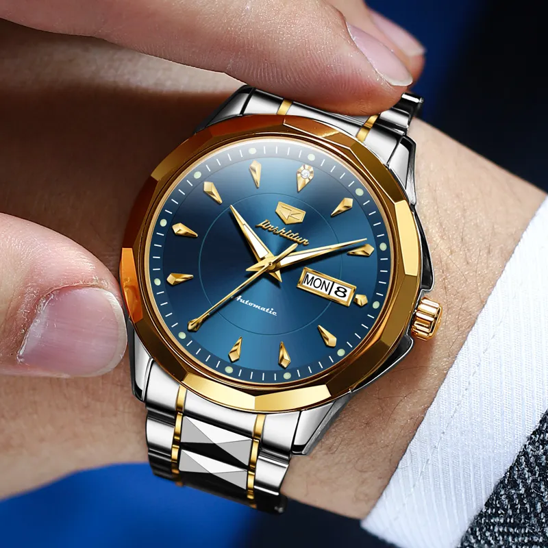 Jin Shi Dun Box Mechanical Movement Stainless Steel Watchband Watch Men's Watches White Dial-15