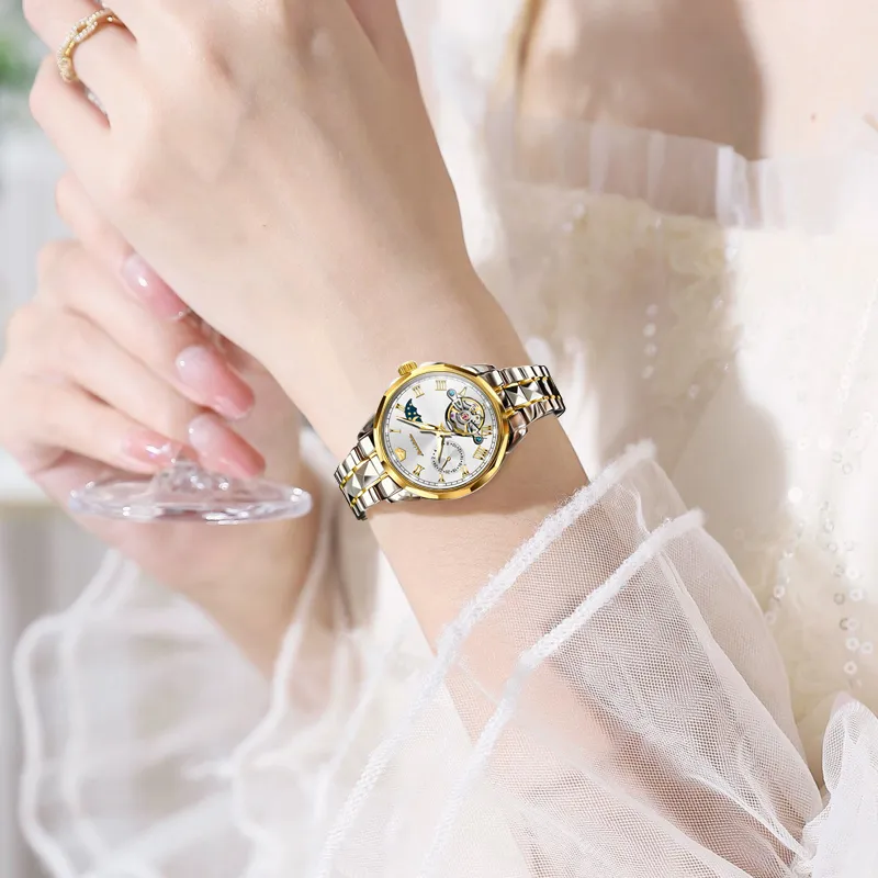 Jin Shi Dun Smart Series Mechanical Movement Stainless Steel Watchband Watch Women's Watch White Dial-12