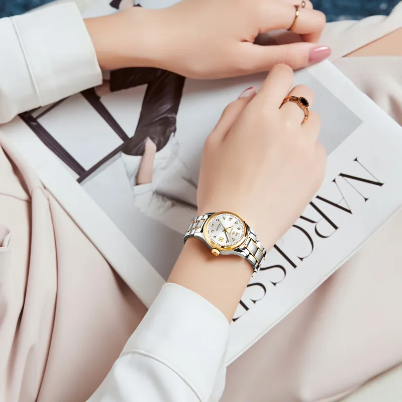 Jin Shi Dun Smart Series Mechanical Movement Stainless Steel Watchband Watch Women's Watch White Dial-13