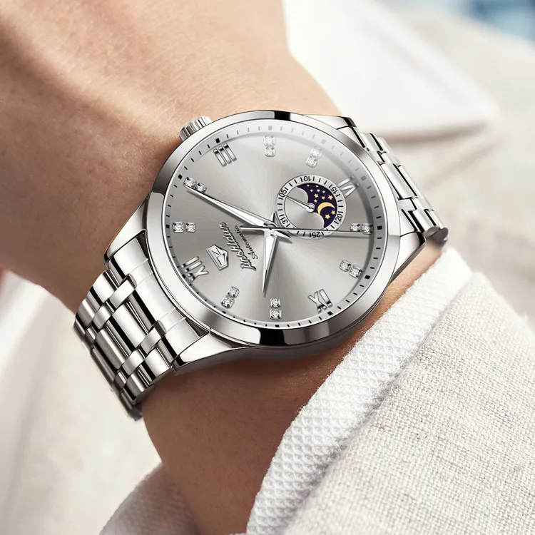 Jin Shi Dun Mechanical Movement Watch Men's Watches White Dial-3