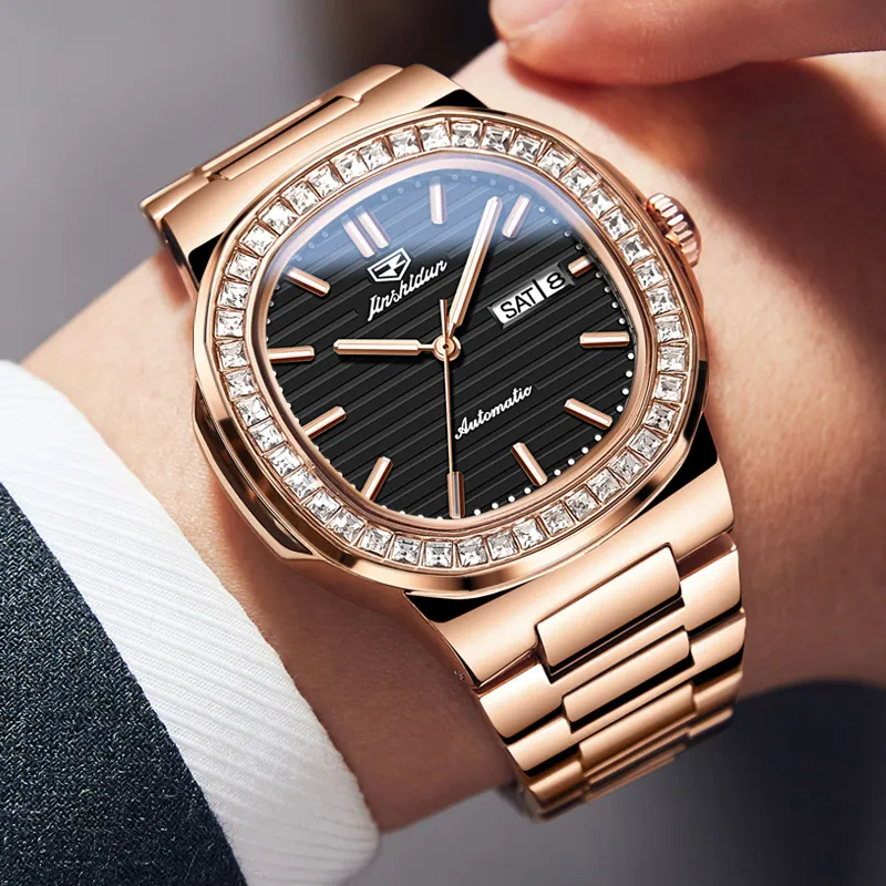 Jin Shi Dun Mechanical Movement Stainless Steel Watchband Watch Men's Watches White Dial-14