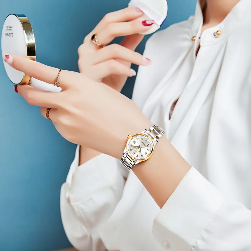 Jin Shi Dun Smart Series Mechanical Movement Stainless Steel Watchband Watch Women's Watch White Dial-14