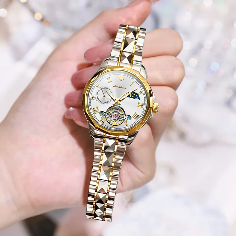Jin Shi Dun Smart Series Mechanical Movement Stainless Steel Watchband Watch Women's Watch White Dial-14