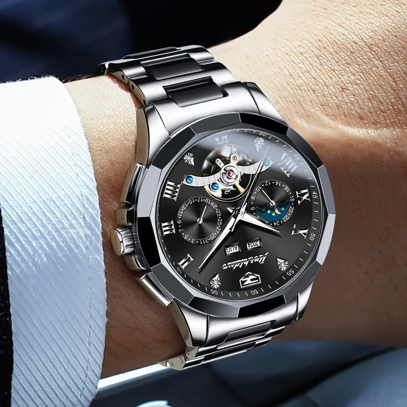 Jin Shi Dun Black Warrior Box Mechanical Movement Ceramic Strap Watch Men's Watches Black Dial-3