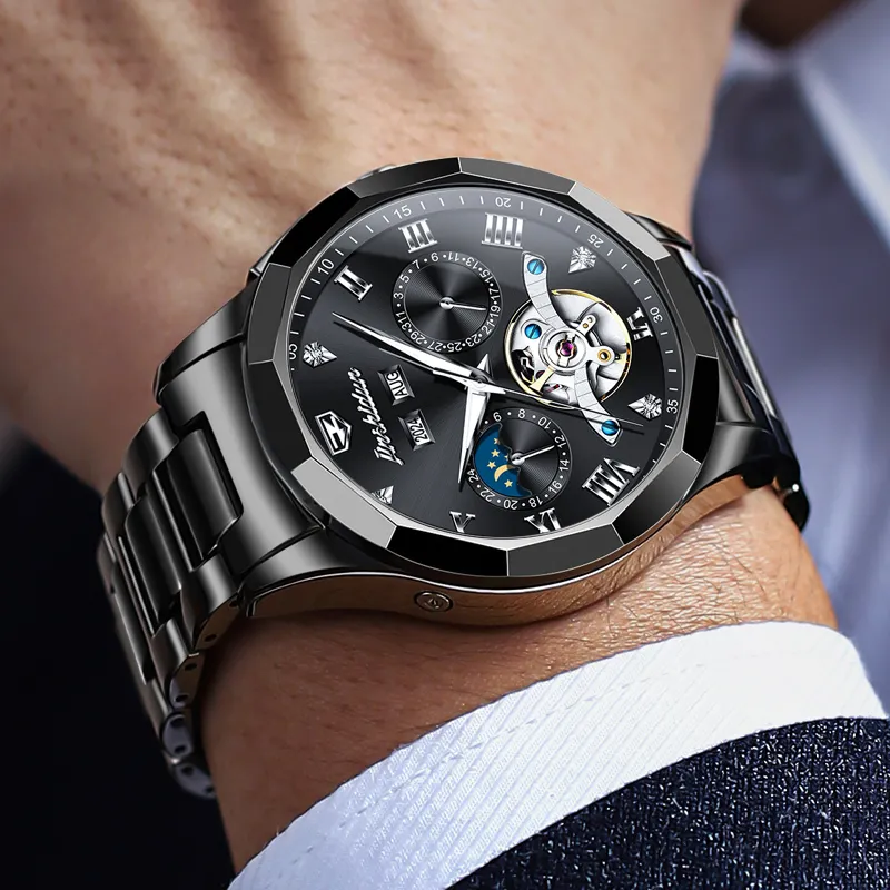 Jin Shi Dun Black Warrior Box Mechanical Movement Ceramic Strap Watch Men's Watches Black Dial-6
