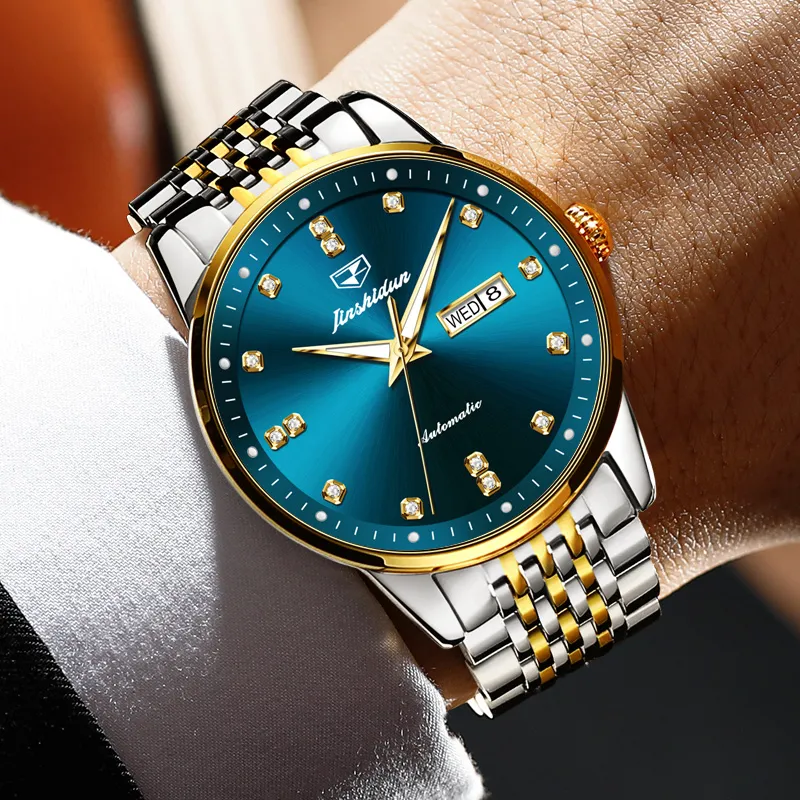 Jin Shi Dun Mechanical Movement Stainless Steel Watchband Watch Men's Watches White Dial-15